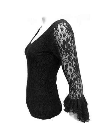 CAMISA DE ENCAJE, COLOR NEGRO