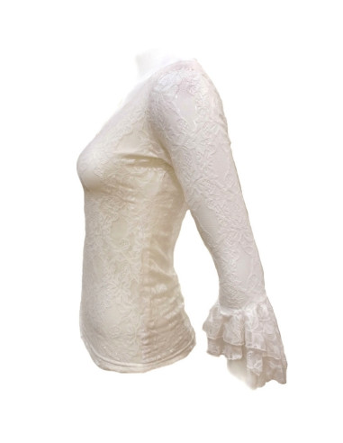 CAMISA DE ENCAJE, COLOR CRUDO