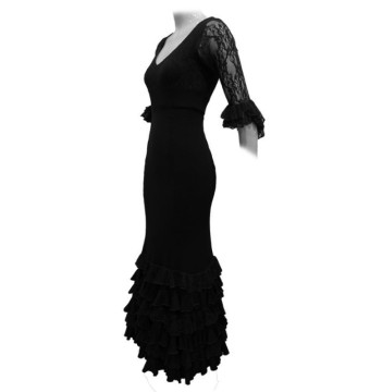 vestido, escenario, flamenco, baile, profesional, negro, encaje, elástico 2