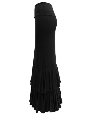 FALDA CON DOS VOLANTES ANCHOS, COLOR NEGRO