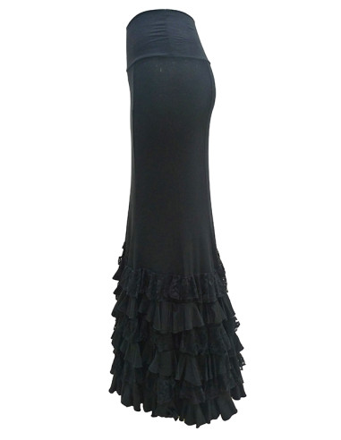 FALDA CON VOLANTES DE ENCAJE, COLOR NEGRO