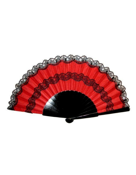 large fan, flamenco accessories, red, black, lace