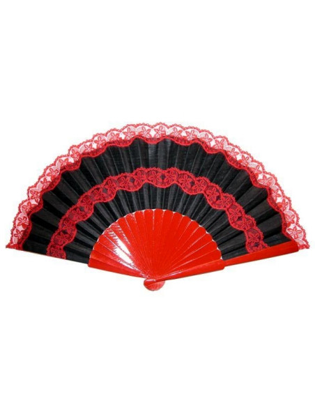 large fan, flamenco accessories, red, black, lace