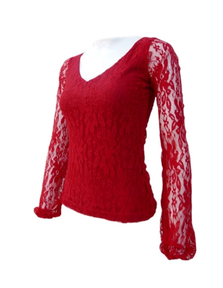 camisa de ensayo, camiseta, top, ensayo, baile, elástica, mostaza, rojo, encaje, flamenco, profesional