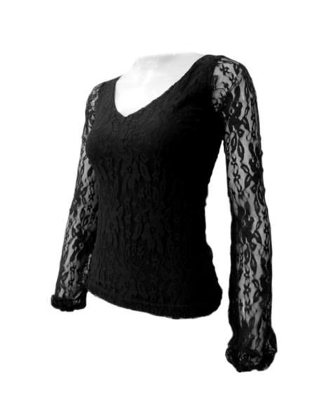 camisa de ensayo, camiseta, top, ensayo, baile, elástica, mostaza, negro, encaje, flamenco, profesional