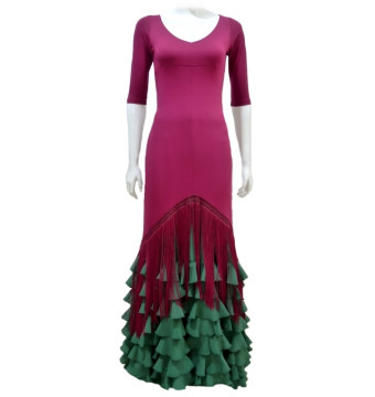 dress, performance, flamenco, dance, professional, velvet, lace, stretchy, overskirt, fringes 2