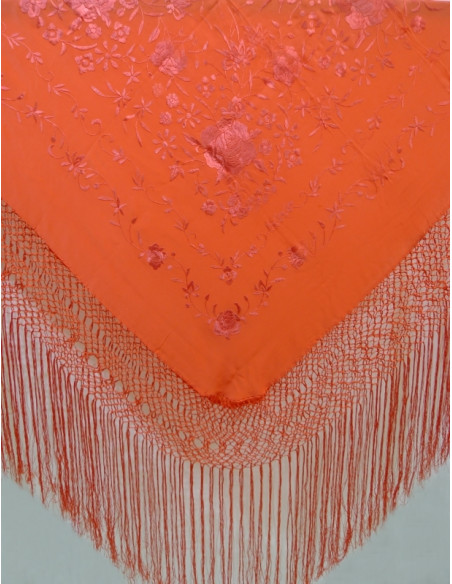 612 CR/CR, shawl, hand-made, silk, fringe, embroidery, artisans, craft, Andalusia, coral