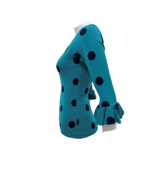 rehearsal shirt, t-shirt, top, practice, dance, elastic, teal, red, pink, polka dots, flamenco, velvet 2