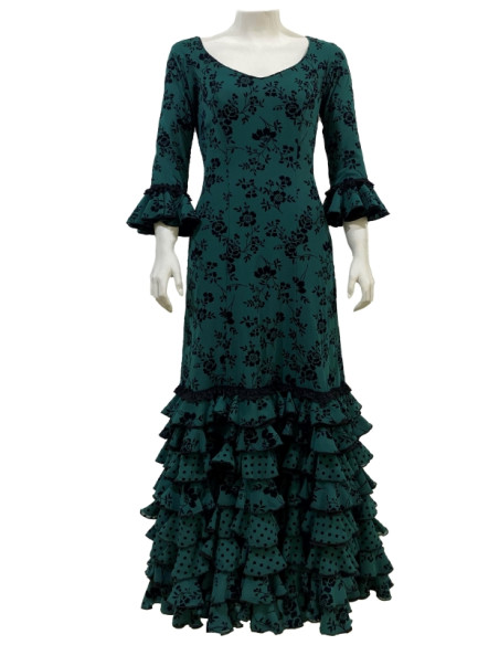 dress, performance, ruffles, chiffon, velvet, green, black, made to measure