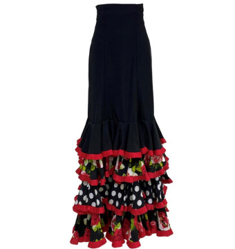skirt, performance, flamenco, frills, ruffles, black, floral print, flowers