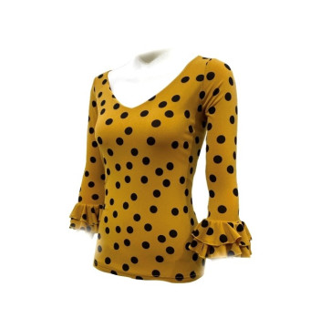 camisa de ensayo, camiseta, top, ensayo, baile, elástica, mostaza, petróleo, burdeos, lunares, flamenco 2