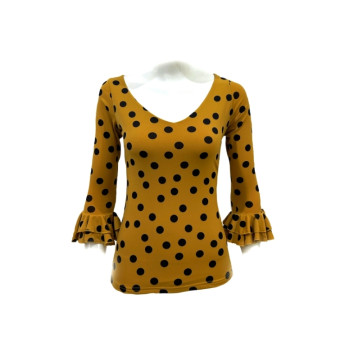 rehearsal shirt, t-shirt, top, practice, dance, elastic, mustard, teal, burgundy, polka dots, flamenco, professional