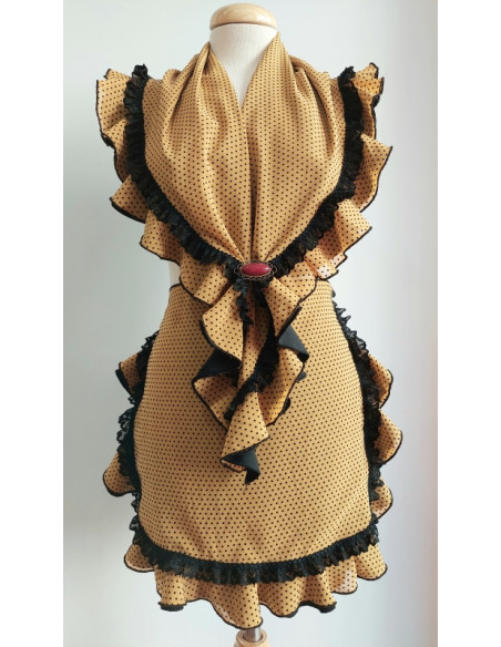 delantal, pañoleta, gasa, terciopelo, mostaza, negro, complementos flamenca