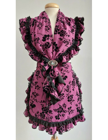 delantal, pañoleta, gasa, terciopelo, rosa, negro, complementos flamenca