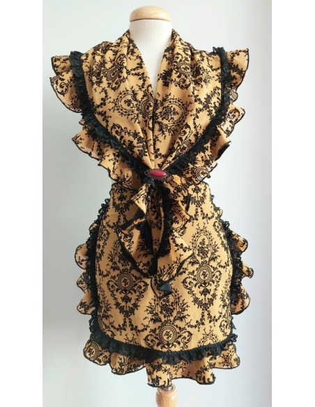 delantal, pañoleta, gasa, terciopelo, mostaza, negro, complementos flamenca