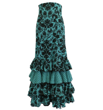 falda, escenario, volantes, gasa, terciopelo, verde, buganvilla 2