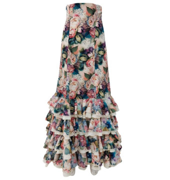 falda, escenario, flamenco, volantes, estampado floral, flores