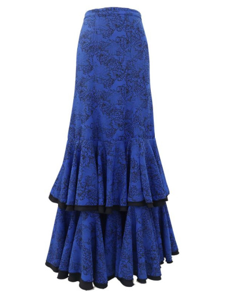 skirt, performance, flamenco, ruffles, blue, black, flowers, floral print