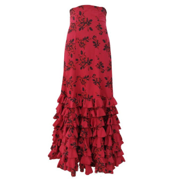 falda, escenario, flamenco, volantes, rojo, negro, flores, estampado floral