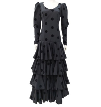 dress, performance, flamenco, ruffles, black, polka dots, velvet, made to measure