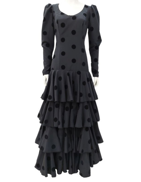 dress, performance, flamenco, ruffles, black, polka dots, velvet, made to measure