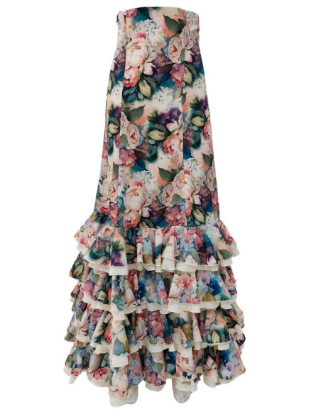 falda, volantes, escenario, flamenco, estampado floral, flores