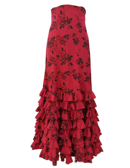 falda, escenario, volantes, estampado flores, rojo, flamenco