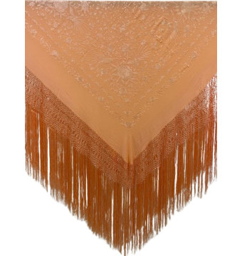 612B SM/SM, mantón, hecho a mano, seda, flecos, bordado, artesanía, Andalucía, salmón