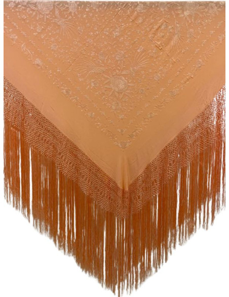shawl, hand-made, silk, fringe, embroidery, artisans, craft, Andalusia, salmon