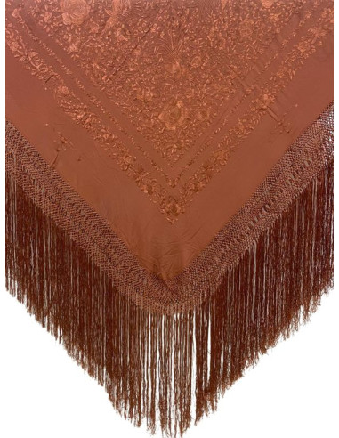 612B MA/MA, shawl, hand-made, silk, fringe, embroidery, brown
