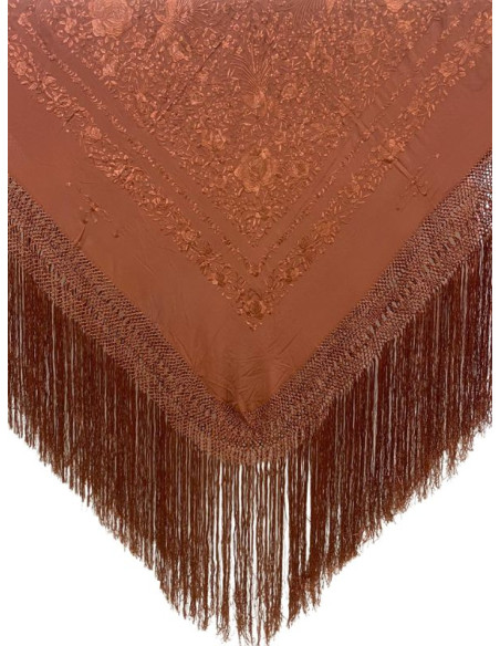 612B MA/MA, shawl, hand-made, silk, fringe, embroidery, brown