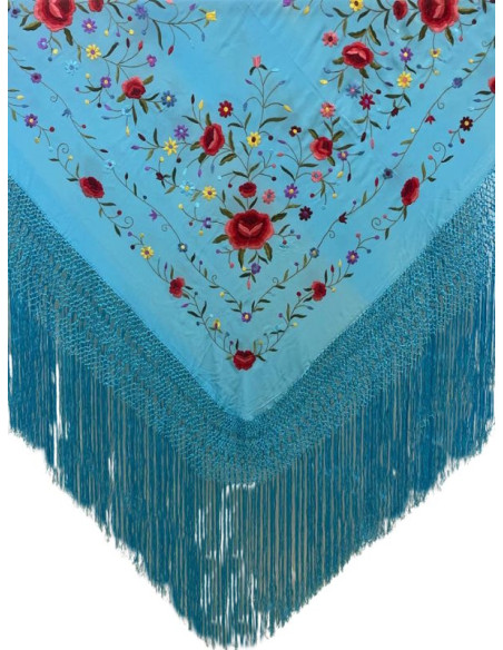 shawl, hand-made, silk, fringe, embroidery, artisans, craft, Andalusia, turquoise