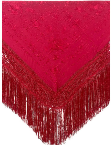 shawl, hand-made, silk, fringe, embroidery, red