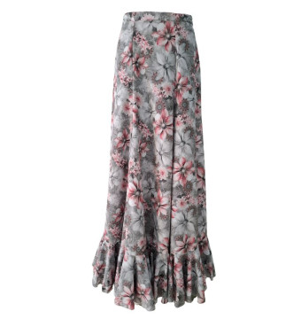 falda, gris, estampago flores, escenario, enagua
