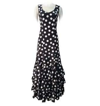 vestido, escenario, sin mangas, lunares, negro