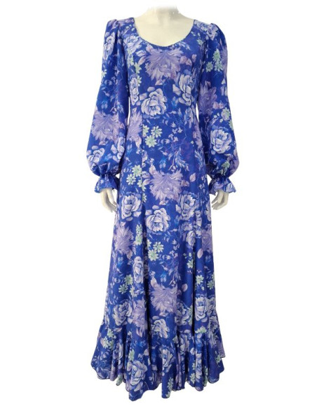 dress, performance, underskirt, blue, flared, flowers