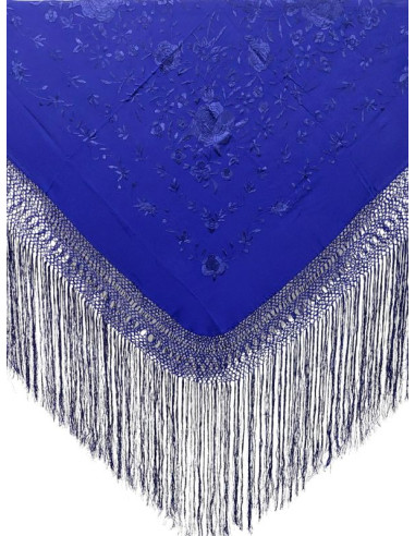 612 MR/MR, shawl, hand-made, silk, fringe, embroidery, artisans, craft, Andalusia, blue