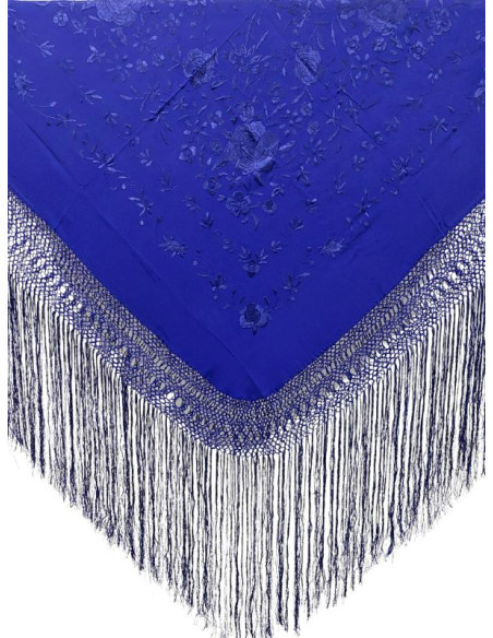 612 MR/MR, shawl, hand-made, silk, fringe, embroidery, artisans, craft, Andalusia, blue