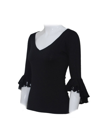 CAMISA CON VOLANTES, COLOR NEGRO