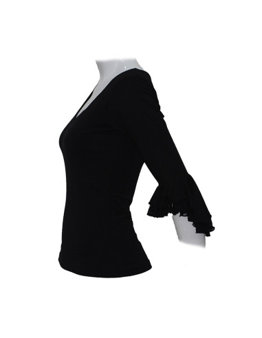 CAMISA CON VOLANTES, COLOR NEGRO