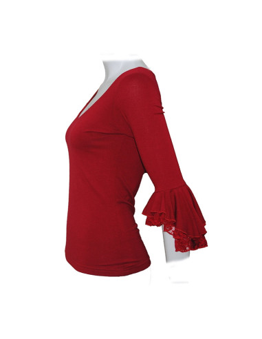 FRILL SHIRT, 'RIOJA' RED COLOR