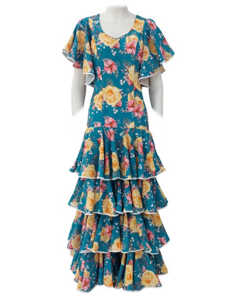 performance dress, frill dress, customizable, blue, teal, flowers, floral, yellow, pink
