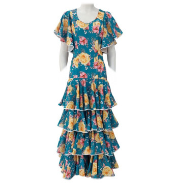 vestido de escenario, vestido de volantes, personalizable, azul, petroleo, verde, rosa, flores, floral