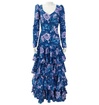 vestido de escenario, vestido de volantes, personalizable, azul, flores, floral