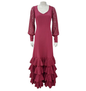 vestido de escenario, personalizable, encaje, burdeos