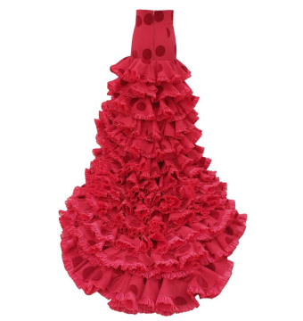 bata de cola, falda de cola, uso profesional, lunares, vestuario flamenco, rojo, gasa, terciopelo, a medida