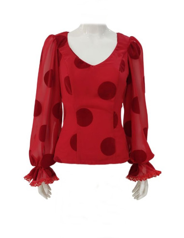 camisa, escenario, flamenco, gasa, terciopelo, lunares, rojo, a medida