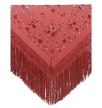 G340-232 TJ/CO shawl, hand-made, silk, fringe, embroidery, artisans, craft, Andalusia, coral
