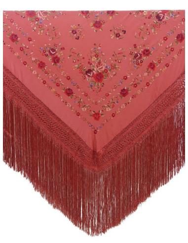 G340-232 TJ/CO shawl, hand-made, silk, fringe, embroidery, artisans, craft, Andalusia, coral
