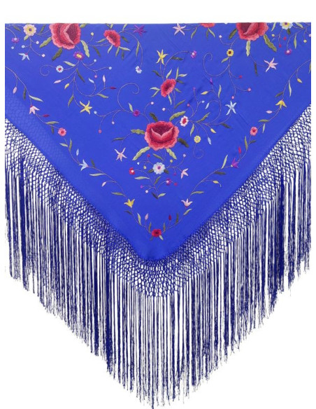 214 AZ/CO, shawl, hand-made, silk, fringe, embroidery, artisans, craft, Andalusia, blue